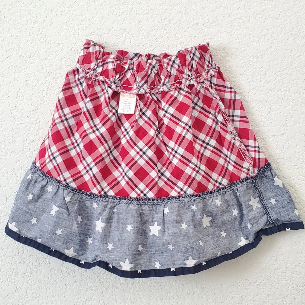 Gymboree Girls Red White Blue Plaid Stars Cotton Fit & Flare Skirt 4 USA